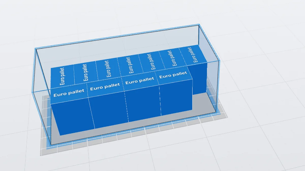 11 Euro pallets in a 20ft container – 3D view
