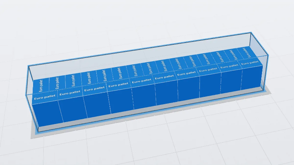25 Euro pallets loaded in a 40ft container – 3D load plan